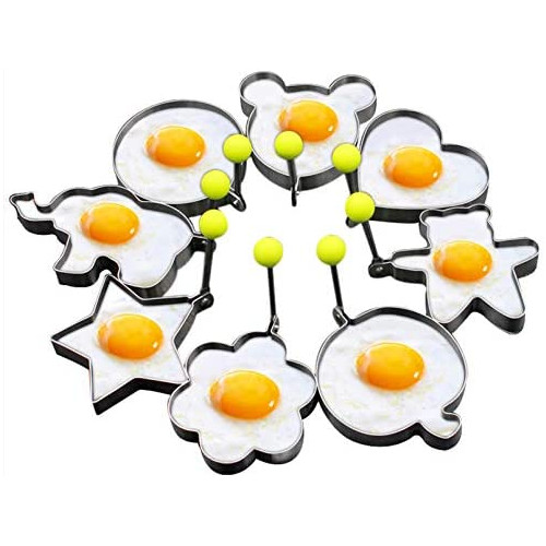 Slomg 8pcs Set Fried Egg Rings Mold Non Stick for Griddle Pan, Egg Shaper Pancake Maker with Handle, Stainless Steel Egg Form for Frying Cooking