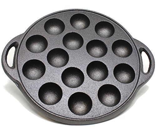 Kasian House Cast Iron Griddle for Making Poffertjes Pancake Balls, Takoyaki, and Thai Kanom Krok and Other SMALL Desserts, 1.5 DIAMETER Half Sphere Molds, Pre-Seasoned