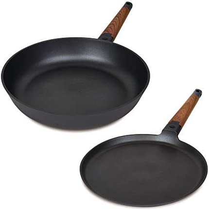 MasterPan Designer Series Non-Stick Cast Aluminum Crepe Pan with Detachable Handle, 11, Black