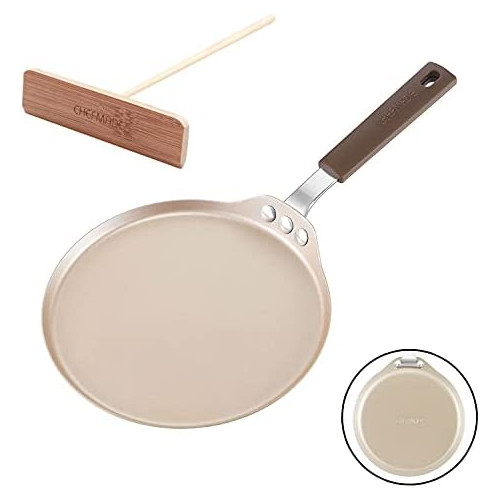 CHEFMADE Crepe Pan Bamboo Spreader 8-Inch Non-stick Pancake Insulating Silicone Handle Gas Induction Electric Cooker Champagne Gold