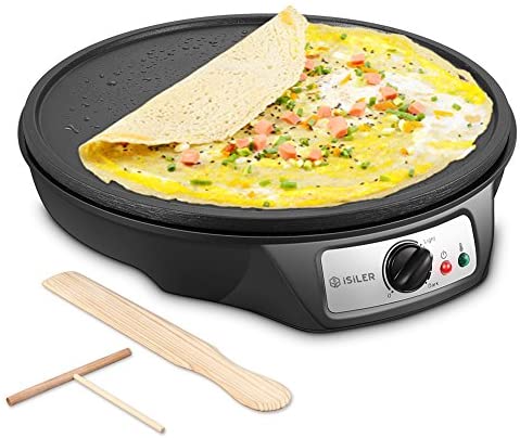 Electric Crepe Maker iSiLER Nonstick Pancakes Griddle 12 inches Pan Batter Spreader Wooden Spatula Precise Temperature 컨트롤 Roti Tortilla Eggs BBQ