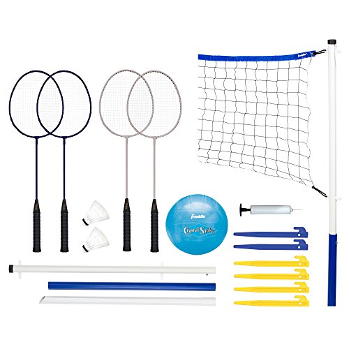Franklin 스포츠 Volleyball Badminton 세트 - Pump Rackets Birdies Net 조절되는 Polls Beach Backyard Combo Games