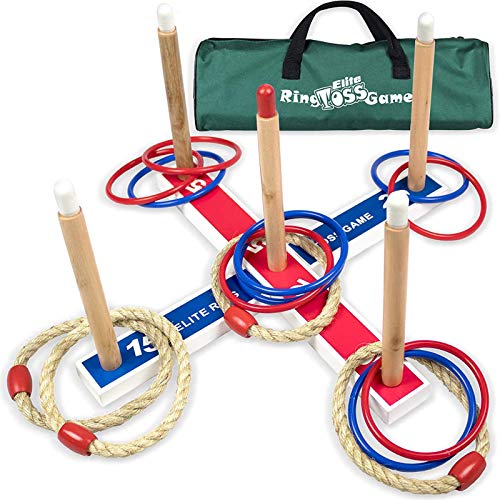 Elite Outdoor Games 어린이 - Ring Toss Yard 성인 Family. Easy Backyard Assemble Compact Carry 가방 Storage. Fun 토이 Kids