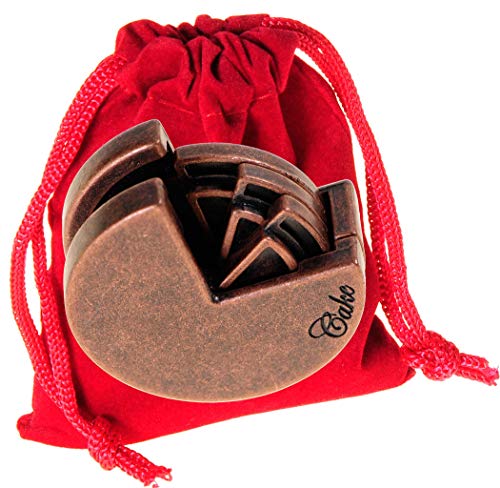 Cake Hanayama Puzzle, Level 4 Difficulty, with RED Velveteen Drawstring Pouch, Bundled Items