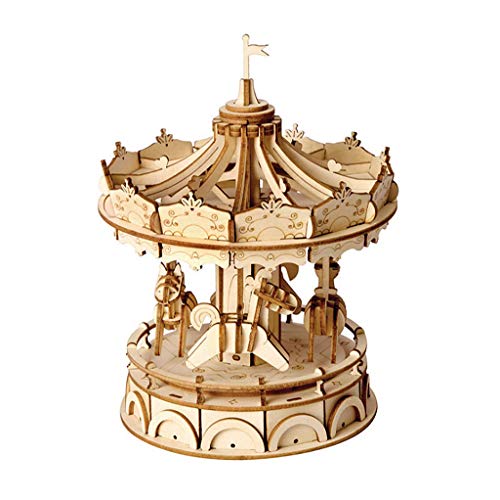 Plextone Puzzle Box 3D Wooden Model Kits Assembly 토이 Best DIY - Christmas/ 생일 성인 & Teens Carousel