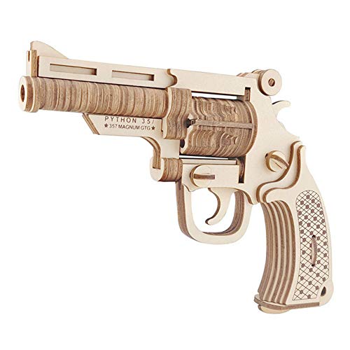 GreenLF 3D Wooden Puzzle DIY Revolver Gun Model 토이 Jigsaw Brain Teaser 선물 어린이 ,Teens Adults