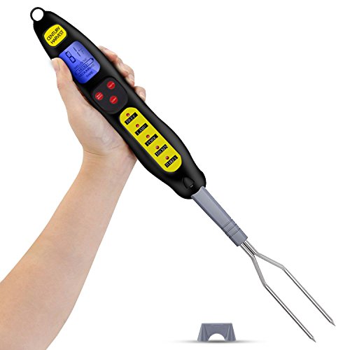 Barbecue Fork Thermometer, BASA Digital Meat Thermometer Instant Read Cooking Thermometer Fork with Backlit, Long Forks, LED Light for Cooking BBQ Grilling -Black