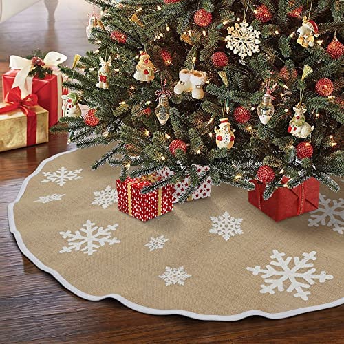 크리스마스 트리 스커트 AerWo Burlap Snowflake Christmas Tree Skirt Ornament 48inch Diameter Decoration New Year Party Supply
