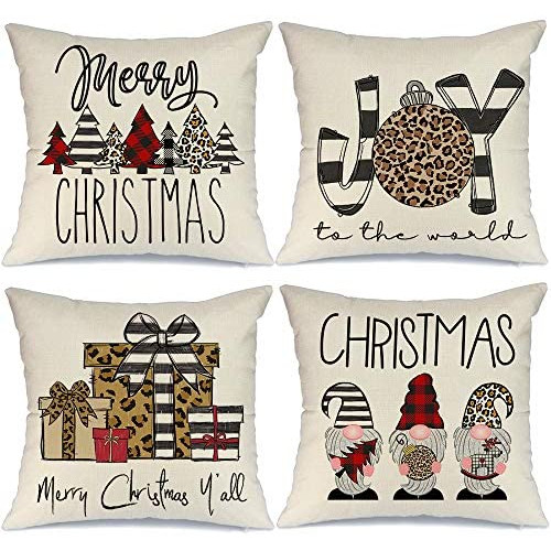 크리스마스 필로우 커버 Buffalo Plaid 스트라이프 Tree Gnome Rustic Winter Holiday Cushion Cases Couch 커버만 제공