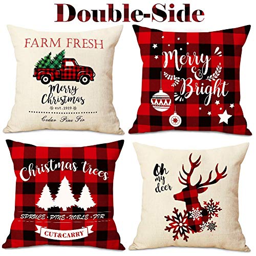 크리스마스 필로우 커버 18x18 Inches 매트 Red Buffalo Plaid Pillow 커버만 제공