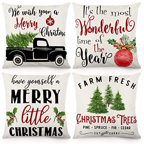 크리스마스 필로우 커버 18x18 Inches Christmas Decorations Rustic Farmhouse Pillowcase 커버만 제공