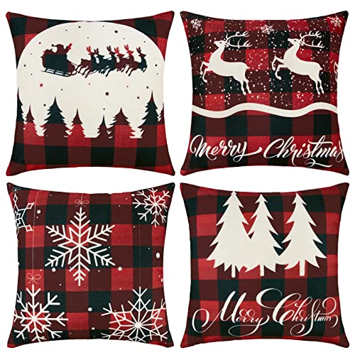 크리스마스 필로우 커버 18x18 Inch Red Buffalo Plaid Pillow Decorations 커버만 제공