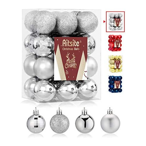 크리스마스 장식품 24팩 Christmas Tree Ornaments 세트 1.57 inches 미니 Shatterproof Holiday Balls Decorations