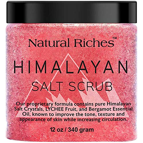 바디스크럽 Natural Riches Himalayan Salt Body Scrub - 12 Oz 340 gm 딥 Cleansing Exfoliator All-Natural exfoliate 비타민 C Bergamot Lychee Essential Oils