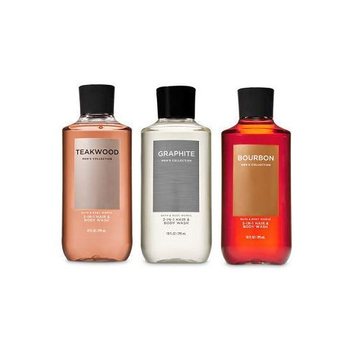 Bath Body Works 3팩 2-in-1 헤어 + Wash Teakwood 그라파이트 Bourbon. 10 Oz.