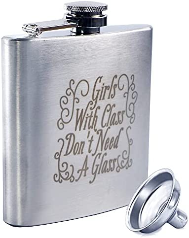 Liquor Flask Matte Funny Leakproof - Premium Stainless Steel Hip Flask (Blue 6oz girls with class)