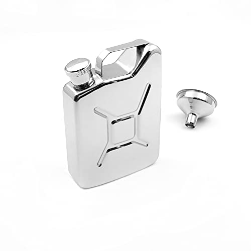 iSavage 5oz Hip Flask Classic Jerry Can Shape Mirror Finished with a Funnel 18/8 Stainless Steel-YM123A