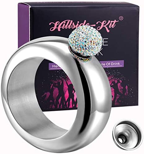 Hillside-Kit Bracelet Bangle 플라스크 Handmade 크리스탈 Lid Creative 304 스테인레스 스틸 Wine 선물 여성 소녀 Men Party Hidden Liquor Funnel 세트 3.5oz 실버 Crystal