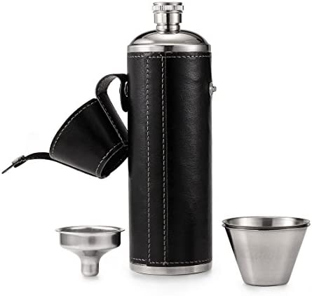GENNISSY 10 OZ 매트 버킷 Hip 플라스크 - PU 가죽 스테인레스 스틸 Men Flasks Liquor Funnel Cups