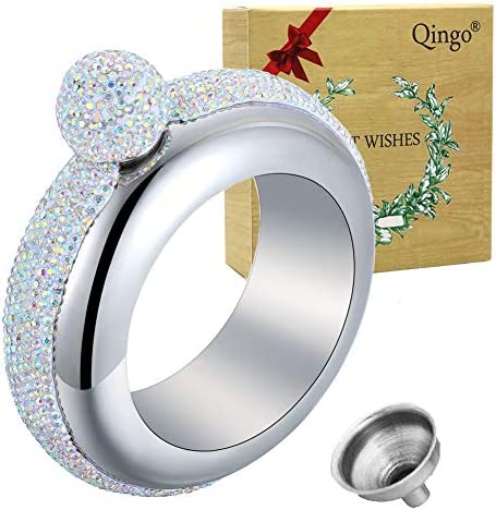 Qingo Bracelet 플라스크 Bangle Flasks Creative 스테인레스 304 Steeland Hip Funnel 세트 여성 3.5 oz Sliver Rhinestones Lid