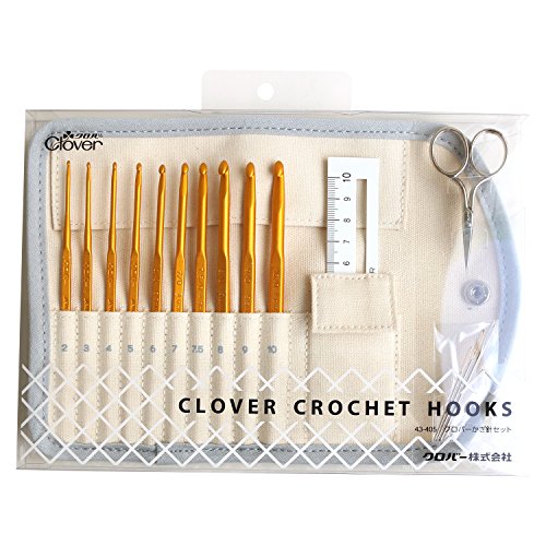 Clover 코바늘 세트 10개 단꿰매기침 3개 미니 가위 니트 게이지 케이스 43-405