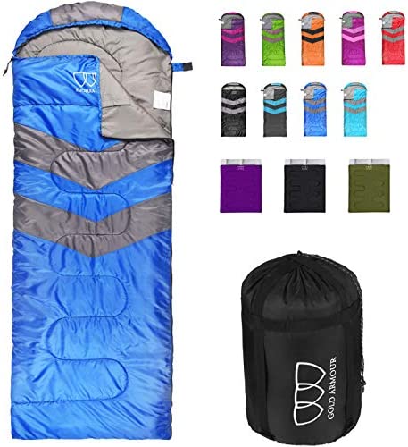 Gold Armour 슬리핑 가방 Indoor Outdoor Use - Great 어린이 소년 소녀 성인 Ultralight Sleepover Backpacking Camping Gear Accessory Black/Gray Left Zipper