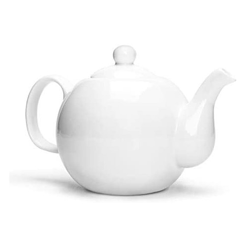 KitchenTour English Porcelain Tea pots for blooming&loose leaf, Fine Serving Ceramic Tea Pot with Upgraded Strainer Holes for Tea Party-27oz-White