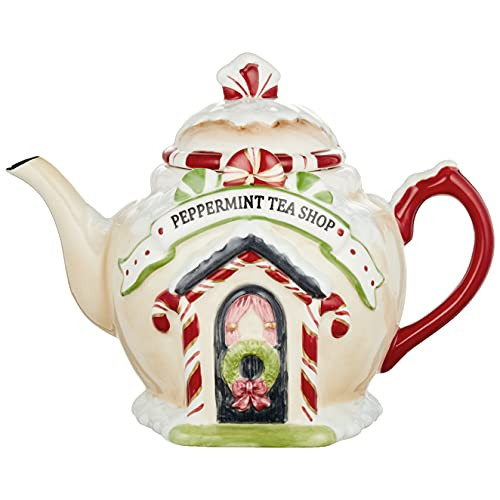 Cosmos Gifts Santas Village Ceramic Teapot, 7-1/4-Inch