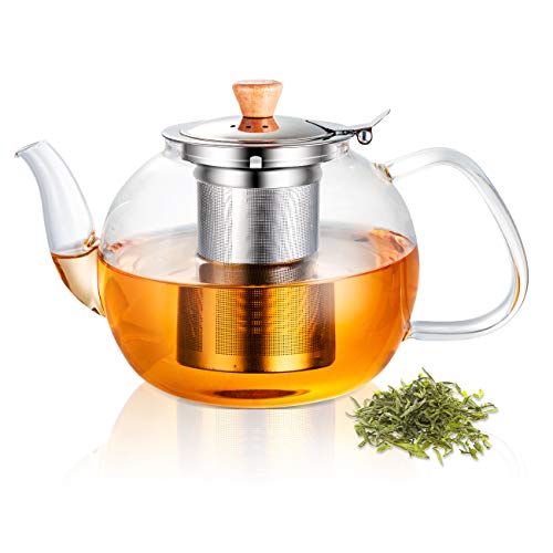 SUSTEAS 40 Ounces Glass Teapot with Removable Stainless Steel Infuser, Borosilicate Glass Tea Kettle, Blooming Loose Leaf Teapots