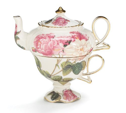 티포트 주전자 Elegant Romantic Rose Victorian Porcelain Teapot And Teacup Duo Beautiful Gift Item