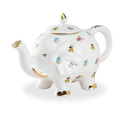 티포트 주전자 Grace Teaware Fine Porcelain Happy Elephant 28-Ounce Teapot (Floral Pansy) with Gold Trim
