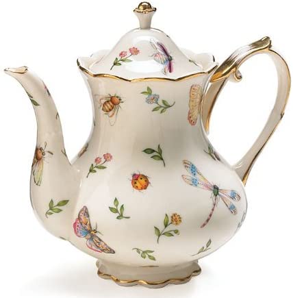티포트 주전자 Porcelain Butterfly & Dragonfly Teapot Trimmed In Gold