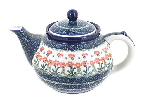 티포트 주전자 Blue Rose Polish Pottery Peach Posy Medium Teapot