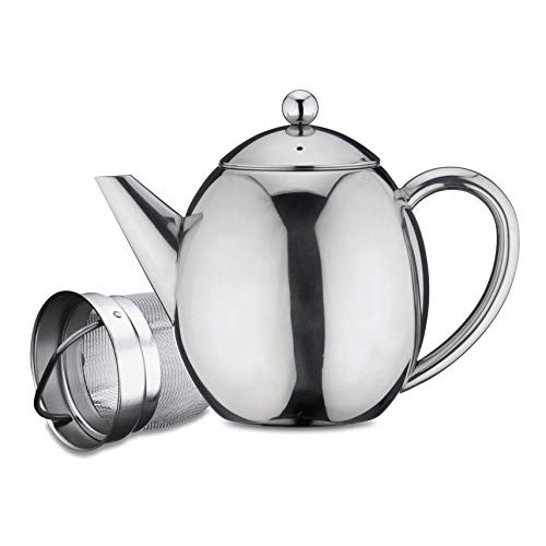 티포트 주전자 Café Ole Rondeo 18/10 Stainless Steel Double Wall Teapot with Infuser, 1.2 Litres