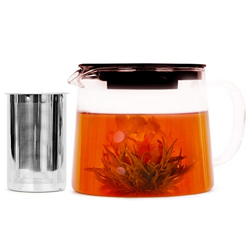 티포트 주전자 Glass Teapot with Tea Infuser - Stovetop Safe Clear Glass Teapot with Removable Strainer - Perfect for Blooming Tea, Loose Leaf and Other Herbal Teas