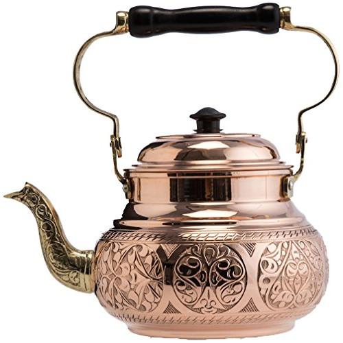 티포트 주전자 DEMMEX 2017 Hammered Copper Tea Pot Kettle Stovetop Teapot, 1.6-Quart (Engraved Copper)