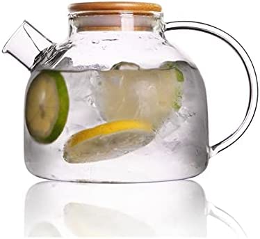 티포트 주전자 YWSZY Glass Pitcher Heat-resistant High Borosilicate Glass Teapot, Wooden Lid Cold Water Bottle, Short Mouth Large Water Bottle, Wire Mesh Filter Water Bottle (Color 1000ml)