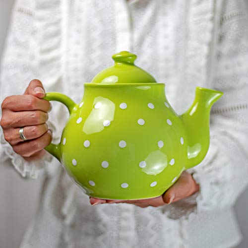 티포트 주전자 Handmade Lime Green and White Polka Dot Large Ceramic 1,7l/60oz/4-6 Cup Teapot with Handle and Lid, Unique Pottery Housewarming Gift for Tea Lovers by City to Cottage