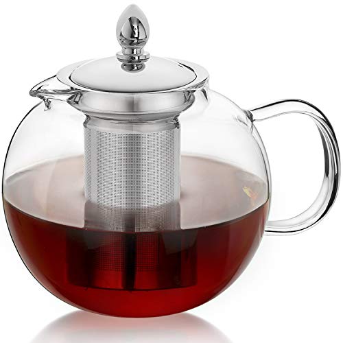 티포트 주전자 Hiware Glass Teapot with Removable Infuser, 45oz Blooming and Loose Leaf Tea Pot, Microwavable and Stovetop Safe Tea Pot and Tea Strainer