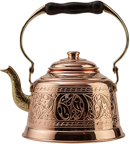 티포트 주전자 DEMMEX Heavy Gauge 1mm Thick Hammered Solid Copper Tea Pot Kettle Stovetop Teapot (1.6-Quarts - Engraved)