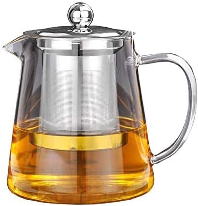 32oz Glass Teapot with Infuser, Loose Leaf Teapot with Infuser, Glass Tea kettle with Stainless Steel Infuser for Loose Leaf, Blooming & Loose Leaf Teapots, Glass Teapot Stovetop Save (950ML)
