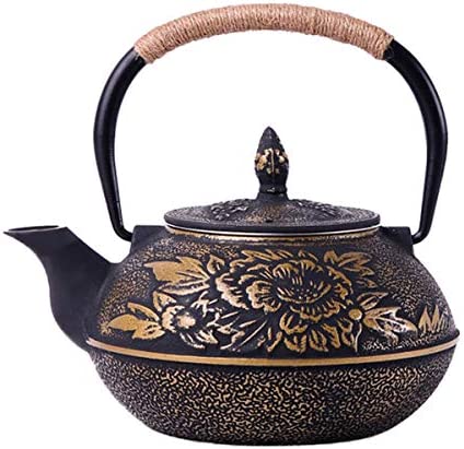 tetsubin Cast iron Tea Kettle workshop Healthy japanese flower pattern Teapot with Stainless Steel Infuser send gift（30.4oz）【gold Cherry blossom】