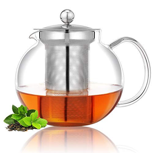 티포트 주전자 Glass Teapot Stovetop & Microwave Safe with Removable Stainless Steel Infuser (35 OZ/ 1 L) Perfect For Loose Leaf Tea, Blooming Tea, Tea Bags, Herb Tea Great Gift for Christmas, Birthday Hold 4-5 Cups