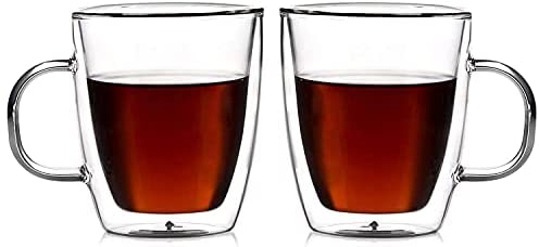 Amlong 크리스탈 Lead Free Double Wall Coffee 머그잔 Glass Tea 컵 Insulated Glasses 14 Oz 세트 2