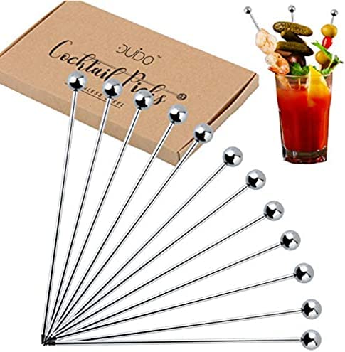Cocktail Picks Stainless Steel Toothpicks - (24 Pack / 8 Inch) Martini Picks Reusable Fancy Metal Drink Skewers Garnish Sticks for Martini Olives Appetizers Bloody Mary Brandied