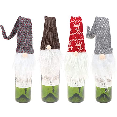 4Pcs Christmas Gnomes Wine Bottle Topper Cute Gnome Toppers 커버 Xmas Holiday Table Decorations