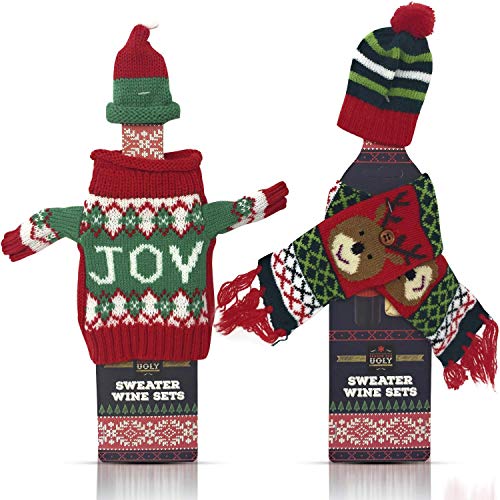 Christmas Wine Bottle 커버 Decorations - 악세사리 2 Bottles 1 Ugly Xmas Sweater Hat 세트 Scarf Holiday Party Decoration Table Decor Random Styles Colors Vary