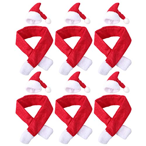Vosarea 6 Sets 미니 Santa Hat Scarf 컵 Bottles 커버 Lollipop Candy Cap Christmas Centerpieces Table Decorations Party Supplies Favors