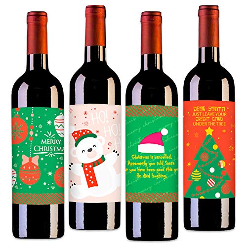 Hohomark 세트 4 Christmas Party Wine Bottle Decorations,Christmas Label Stickers Xmas 커버 선물 Decor