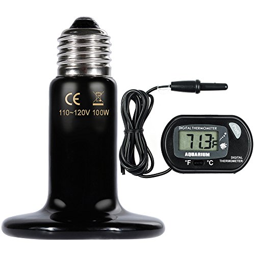 Zacro Reptile 히트 Lamp 100W One Digital Thermometer Infrared Ceramic Heating Non-light Lamps Emitter 110V Black